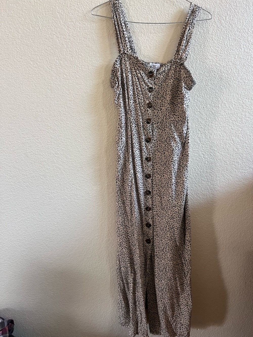 Japna Beige and Black Spotted Button-Front Maxi Dress